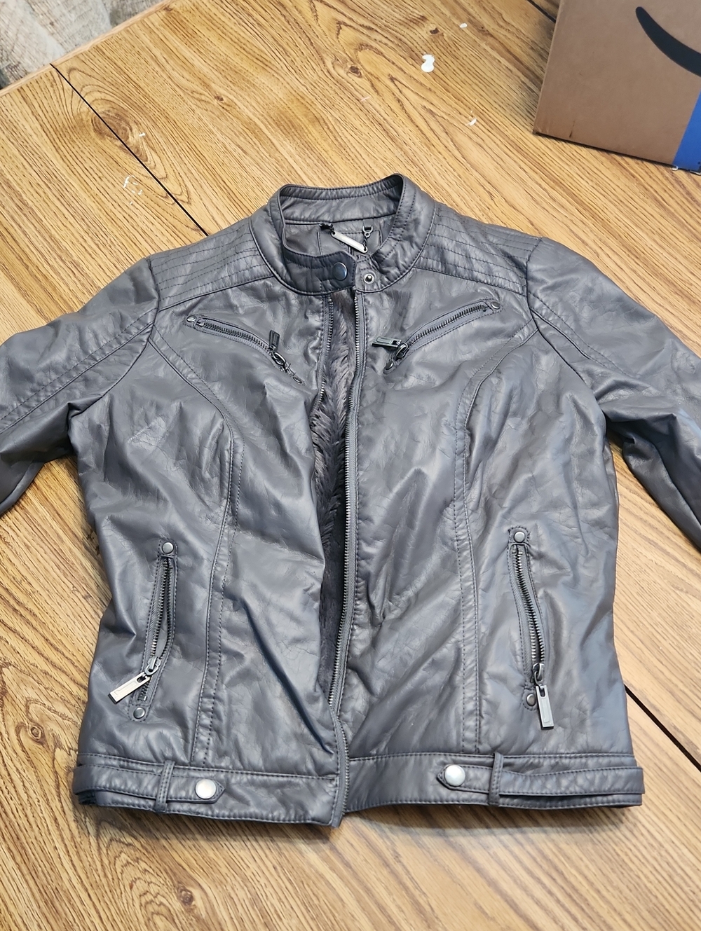 Gray Faux Leather Moto Jacket